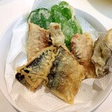 旬の魚で☆秋刀魚とヒラタケとピーマンの天ぷら